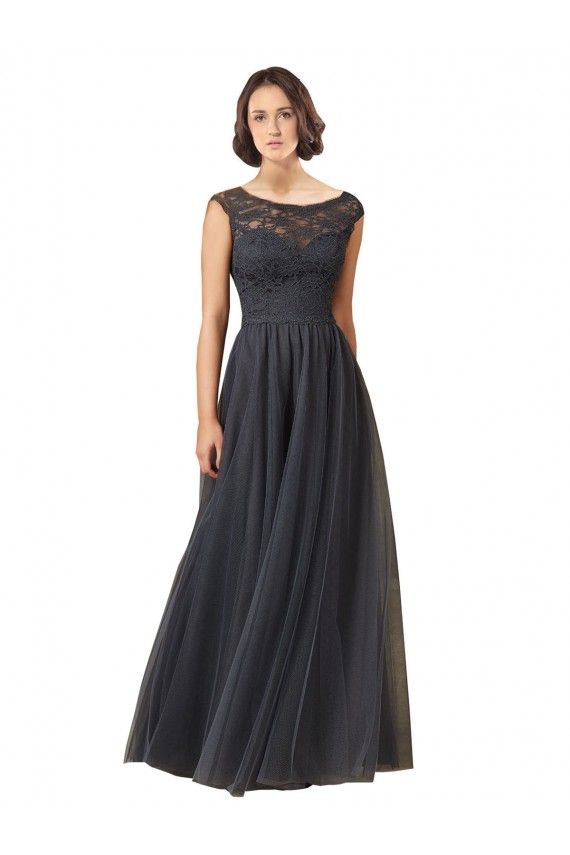 Tulle & Lace Bateau Neck A-Line Slate Grey Bridesmaid Dress Derby