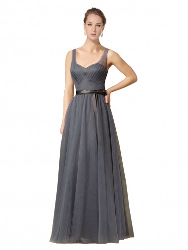 Tulle Sweetheart V-Back A-Line Slate Grey Formal Dress / Bridesmaid Dress Derby
