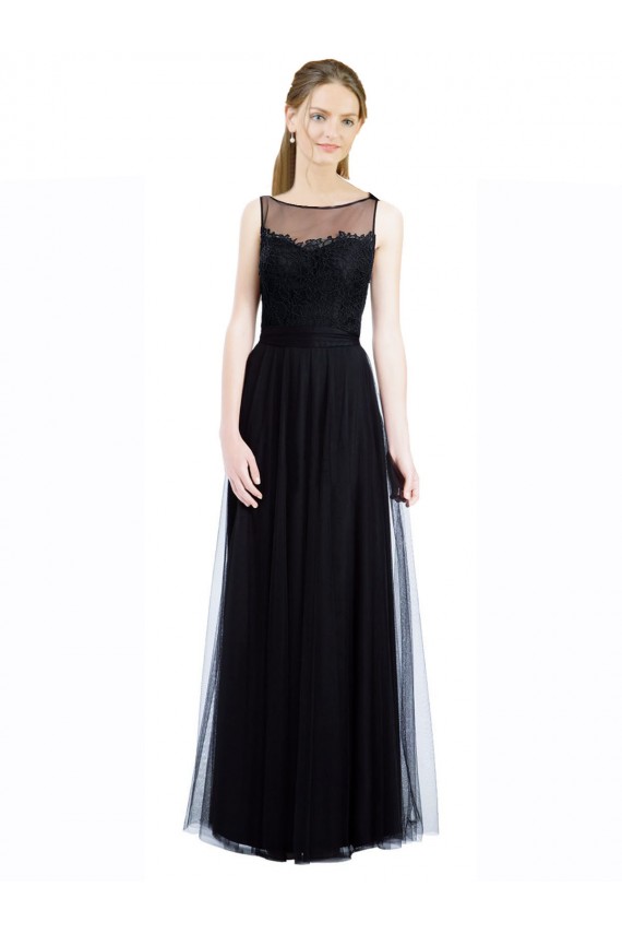 Tulle & Lace Illusion Neck Low Back A-Line Black Bridesmaid Dress Derby