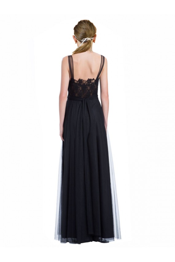 Tulle & Lace Illusion Neck Low Back A-Line Black Bridesmaid Dress Derby