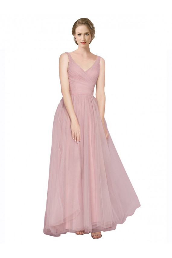 Tulle V-Neck V-Back A-Line Pink Bridesmaid Dress Derby