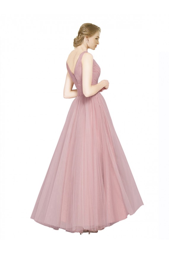Tulle V-Neck V-Back A-Line Pink Bridesmaid Dress Derby
