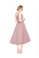 Tulle V-Neck Tea Length A-Line Pink Bridesmaid Dress Derby