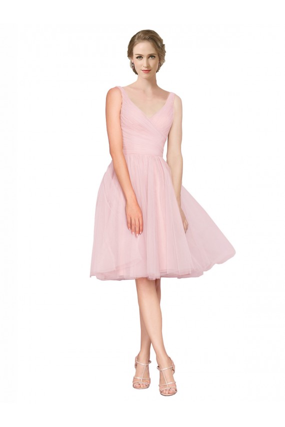 Tulle V-Neck A-Line Pink Bridesmaid Gown Derby