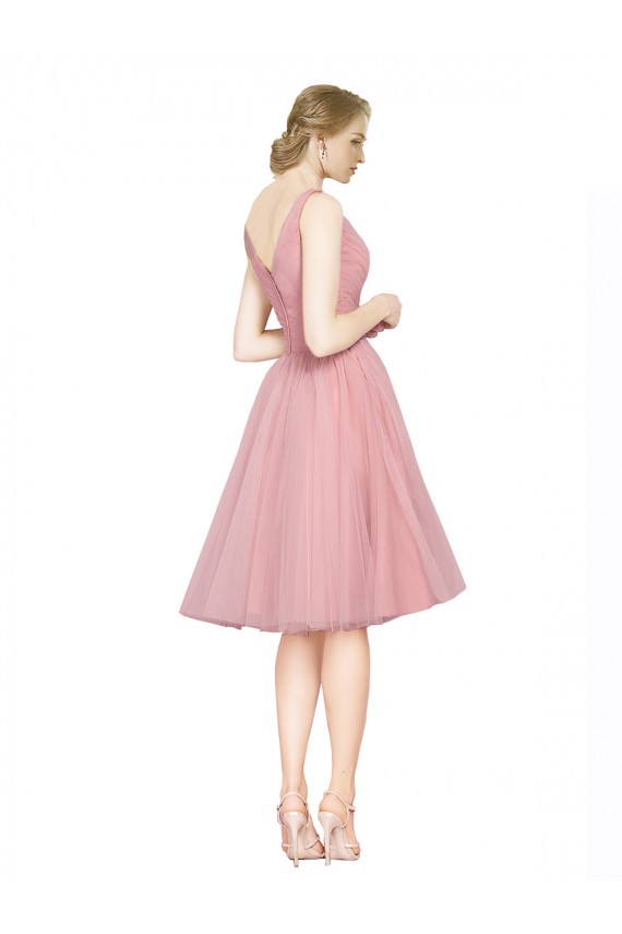 Tulle V-Neck A-Line Pink Bridesmaid Gown Derby