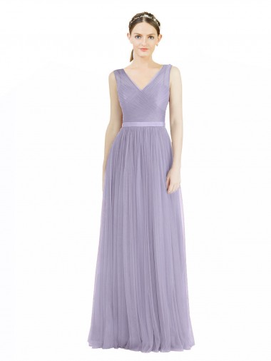 Tulle V-Neck V-Back A-Line Lilac Bridesmaid Dress Derby