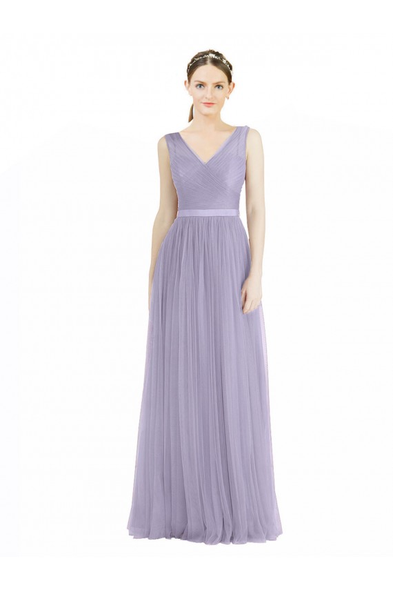 Tulle V-Neck V-Back A-Line Lilac Bridesmaid Dress Derby