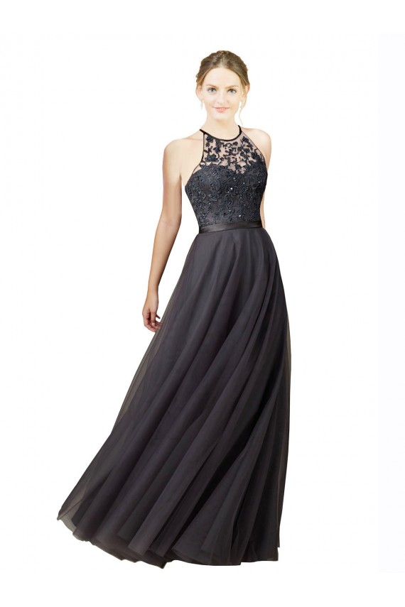 Tulle & Lace Sweetheart Open Back A-Line Slate Grey Bridesmaid Dress Derby