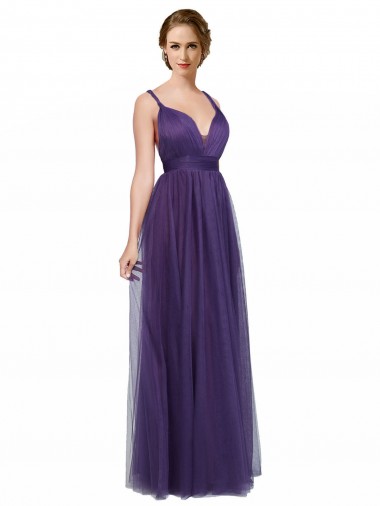 Tulle Bateau Neck Low Back A-Line Purple Bridesmaid Dress Derby