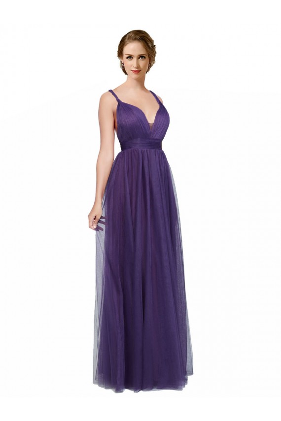 Tulle Bateau Neck Low Back A-Line Purple Bridesmaid Dress Derby