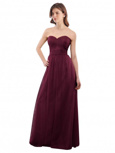 Tulle Strapless Low Back A-Line Burgundy Bridesmaid Dress Derby