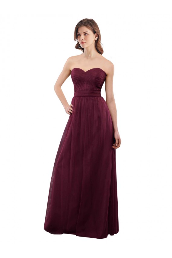 Tulle Strapless Low Back A-Line Burgundy Bridesmaid Dress Derby