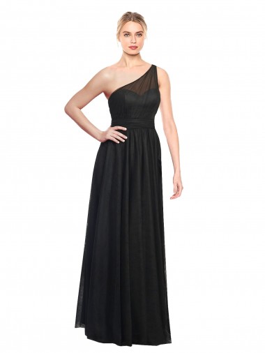 Tulle One Shoulder A-Line Black Bridesmaid Dress / Evening Dress Derby