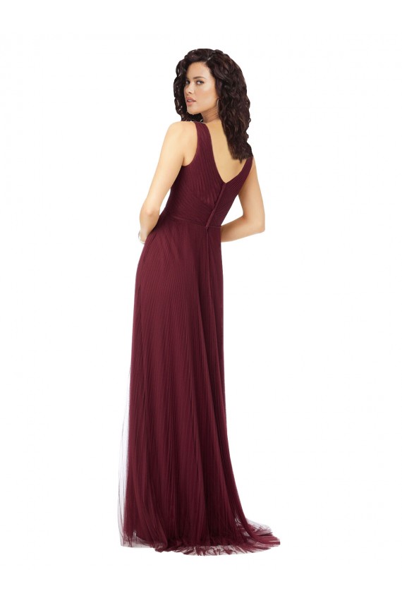 Tulle V-Neck A-Line Burgundy Gold Bridesmaid Dress Derby