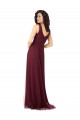 Tulle V-Neck A-Line Burgundy Gold Bridesmaid Dress Derby