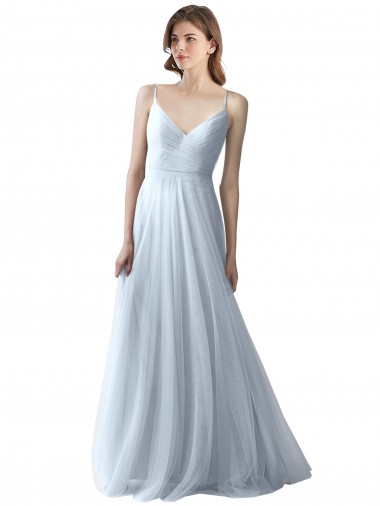 Soft Tulle V-Neck A-Line Light Sky Blue Bridesmaid Dress Derby
