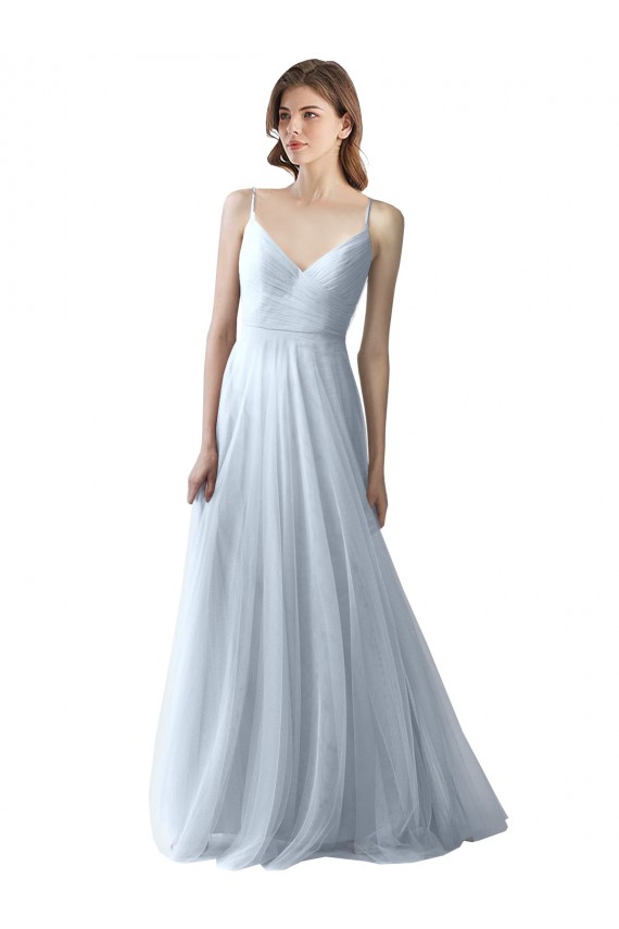 Soft Tulle V-Neck A-Line Light Sky Blue Bridesmaid Dress Derby