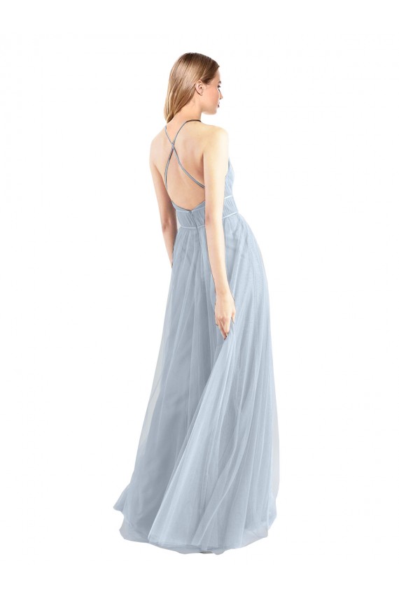 Tulle Halter Neck Open Back A-Line Light Sky Blue Bridesmaid Dress Derby