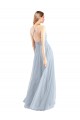 Tulle Halter Neck Open Back A-Line Light Sky Blue Bridesmaid Dress Derby