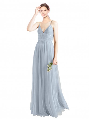 Tulle V-Neck Open Back A-Line Light Sky Blue Evening Dress / Bridesmaid Dress Derby