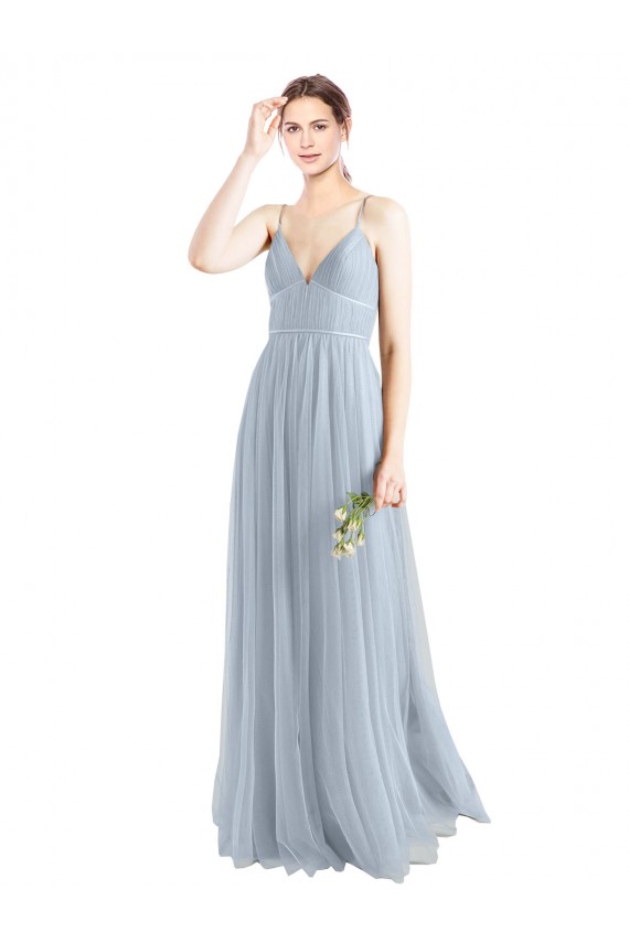 Tulle V-Neck Open Back A-Line Light Sky Blue Evening Dress / Bridesmaid Dress Derby