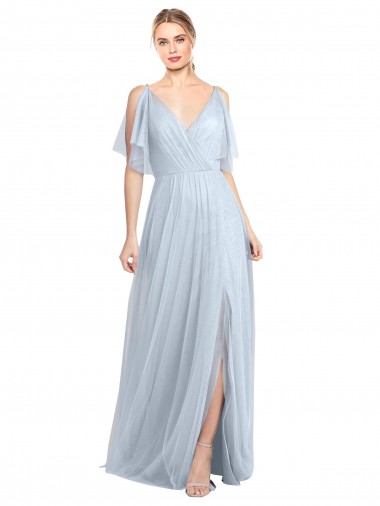 Tulle V-Neck V-Back A-Line Light Sky Blue Bridesmaid Dress / Evening Dress Derby