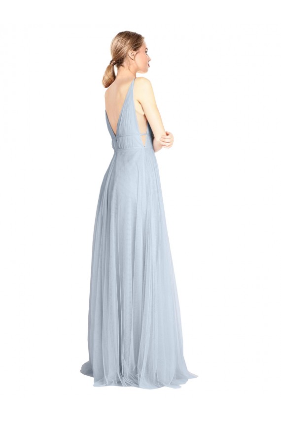 Tulle V-Neck V-Back A-Line Light Sky Blue Bridesmaid Dress Derby