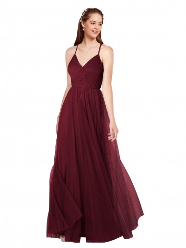 Tulle Sweetheart Keyhole Back A-Line Burgundy Bridesmaid Dress Derby