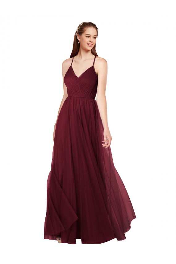Tulle Sweetheart Keyhole Back A-Line Burgundy Bridesmaid Dress Derby