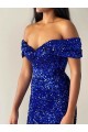 Velvet Sequin Off the Shoulder Mermaid Royal Blue Prom Dresses Derby