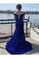 Velvet Sequin Off the Shoulder Sheath Royal Blue Prom Dress Derby