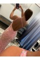 Velvet Sequin One Shoulder Sheath Pink Prom Dress Derby