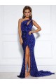 Velvet Sequin One Shoulder Mermaid Royal Blue Prom Dress / Evening Dress Derby