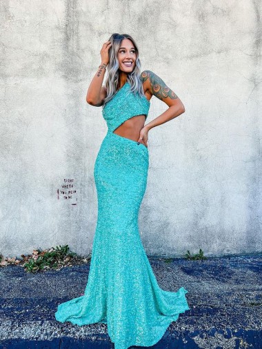 Velvet Sequin One Shoulder Mermaid Prom Dresses Derby
