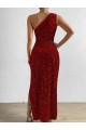 Velvet Sequin One Shoulder Sheath Red Prom Dress / Evening Dress Derby