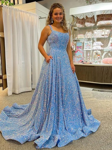 Velvet Sequin Scoop Neck A-Line Prom Dress / Evening Dress Derby
