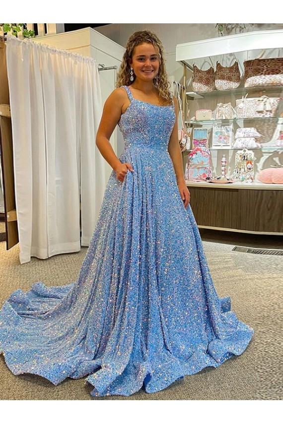 Velvet Sequin Scoop Neck A-Line Prom Dress / Evening Dress Derby