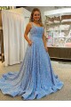 Velvet Sequin Scoop Neck A-Line Prom Dress / Evening Dress Derby