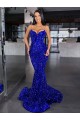 Velvet Sequin Spaghetti Straps Mermaid Royal Blue Evening Gown / Prom Dress Derby