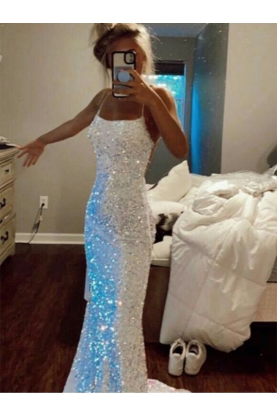 Velvet Sequin Spaghetti Straps Sheath Evening Dress Derby