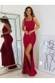 Velvet Sequin Square Neck Sheath Burgundy Prom Dress Derby