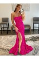 Velvet Sequin Strapless Sheath Fuchsia Prom Dress Derby