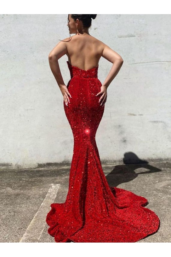 Velvet Sequin Sweetheart Mermaid Burgundy Prom Dress / Evening Gown Derby