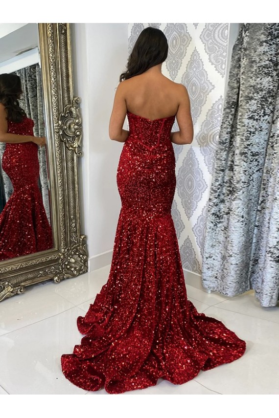 Velvet Sequin Sweetheart Sheath Burgundy Evening Dress Derby