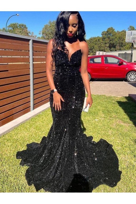 Velvet Sequin Sweetheart Mermaid Black Prom Dress Derby