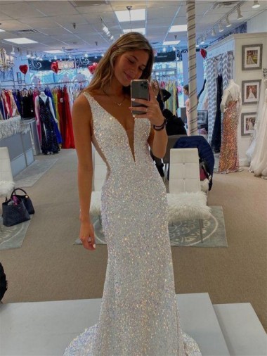 Velvet Sequin V-Neck Sheath Prom Dresses Derby