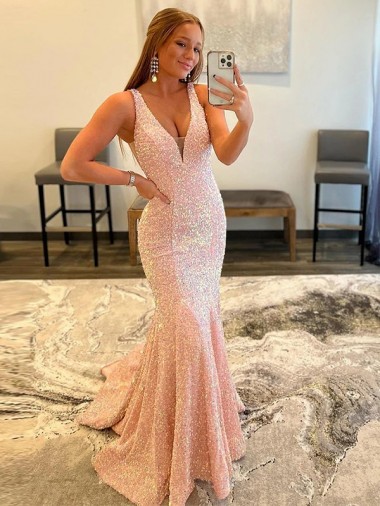 Velvet Sequin V-Neck Sweep Train Sheath Evening Dress Derby