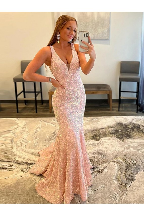Velvet Sequin V-Neck Sweep Train Sheath Evening Dress Derby