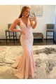 Velvet Sequin V-Neck Sweep Train Sheath Evening Dress Derby