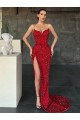 Velvet Sequin V-Neck Sheath Red Evening Gown / Prom Dress Derby